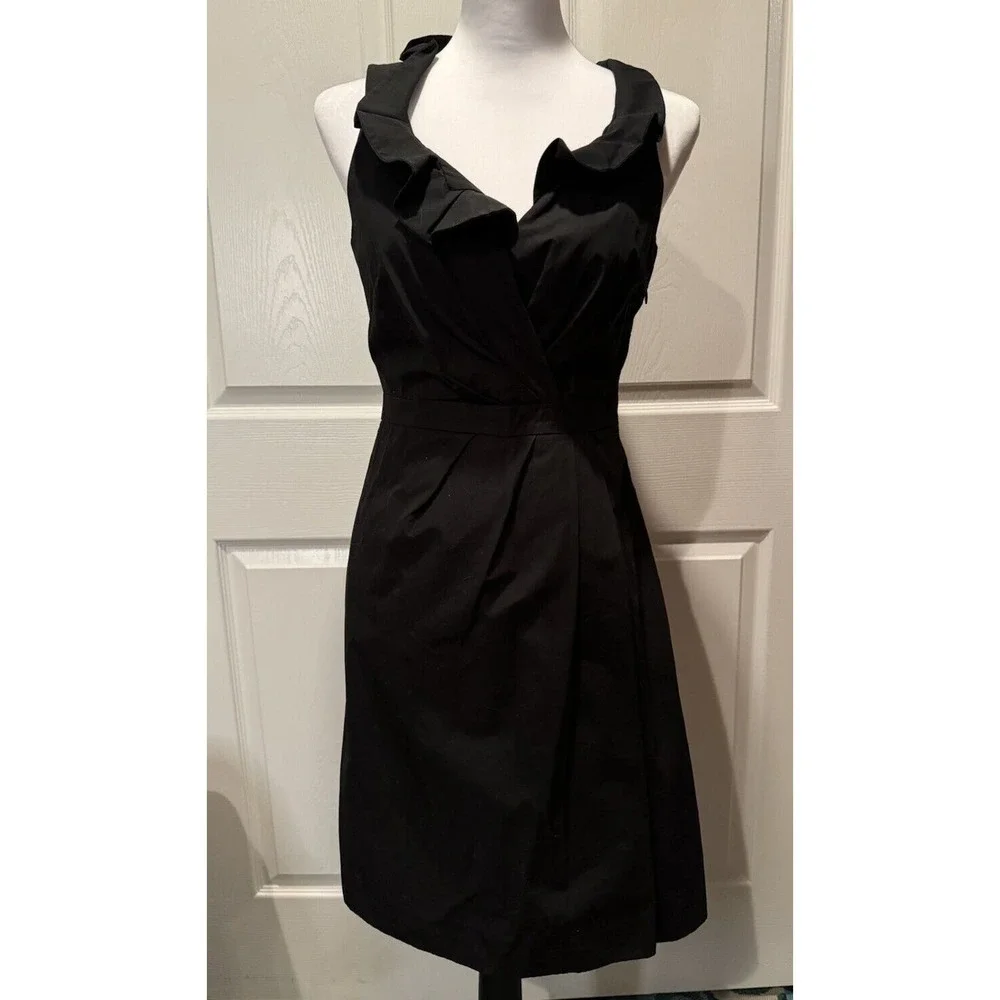 J.CREW Women’s 2 Black Ruffle Criss Cross Front Cotton Dress Black Classic Zip - Picture 1 of 7